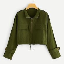 Romwe Double Pocket Drawstring Hem Jacket