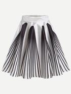 Romwe Black White Striped A-line Skirt