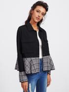 Romwe Houndstooth Plaid Ruffle Trim Jacket