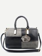Romwe Contrast Patchwork Duffle Bag With Faux Fur Charm