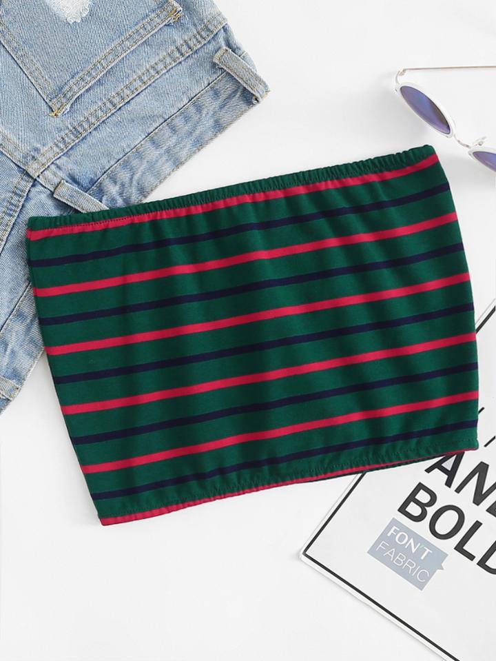 Romwe Contrast Striped Crop Tube Top