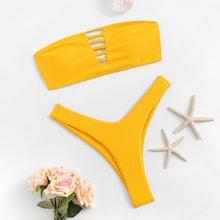 Romwe Ladder Cut-out High Leg Bikini Set