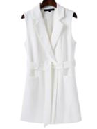 Romwe White Sleeveless Blazer With Belt