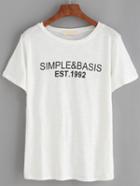 Romwe White Letter Print Slub T-shirt