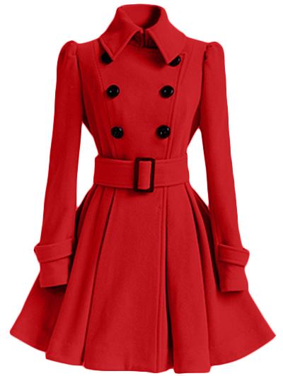 Romwe Lapel Double Breasted Red Green Coat