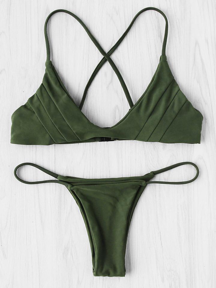 Romwe Cross Back Seam Bikini Set