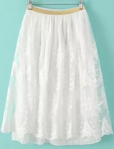 Romwe Elastic Waist Embroidered Double Layels Skirt