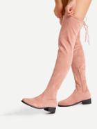 Romwe Lace Up Back Round Toe Suede Boots