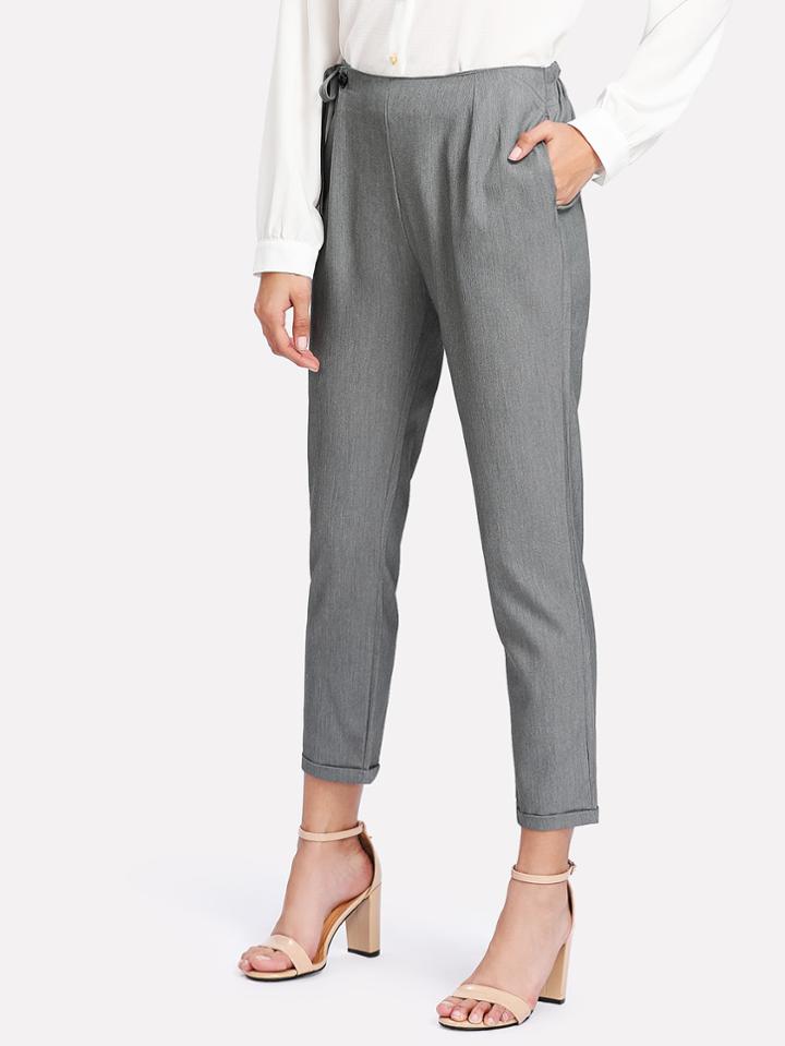 Romwe Knot Side Button Detail Crop Pants