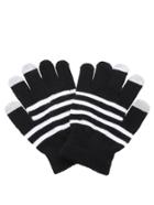 Romwe Black And White Striped Knit Gloves