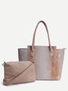 Romwe Apricot Snake Embossed Tote Bag With Crossbody Bag