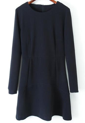 Romwe Zip A Line Navy Dress