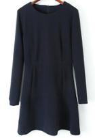 Romwe Zip A Line Navy Dress