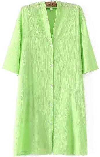 Romwe V Neck Long Sleeve With Buttons Green Blouse