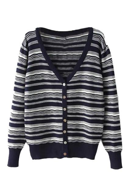 Romwe Striped V Neck Cardigan