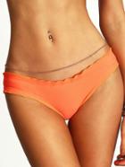 Romwe Ruffle Hem Back Shirred Low-rise Orange Bikini Bottoms