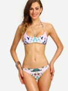 Romwe Strappy Multicolor Geometric Print Bikini Set