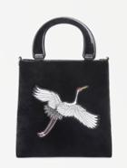 Romwe Crane Embroidery Velvet Tote Bag