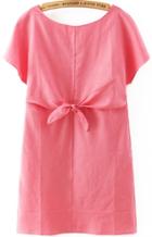 Romwe Short Sleeve With Bow Red Dress
