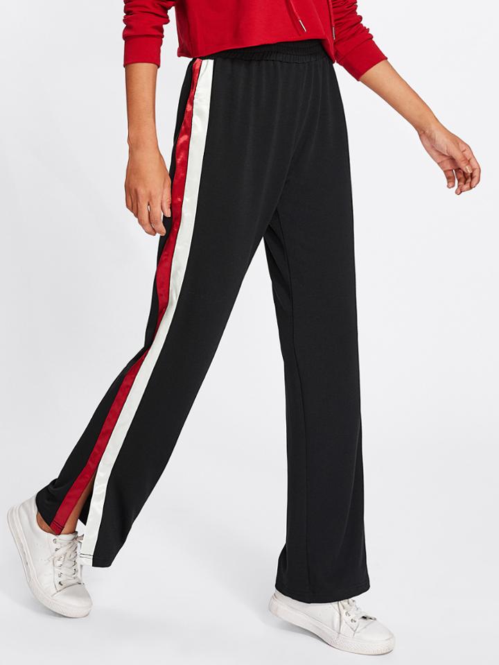 Romwe Striped Slit Side Pants
