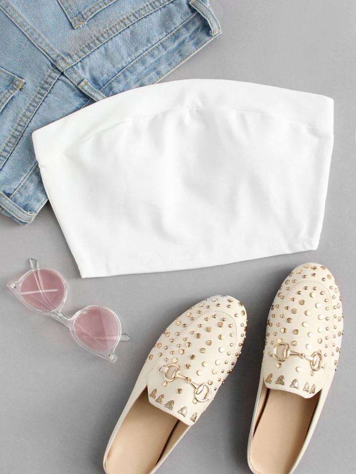 Romwe Solid Crop Bandeau Top