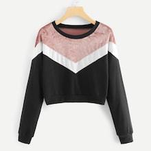Romwe Colorblock Crop Sweatshirt