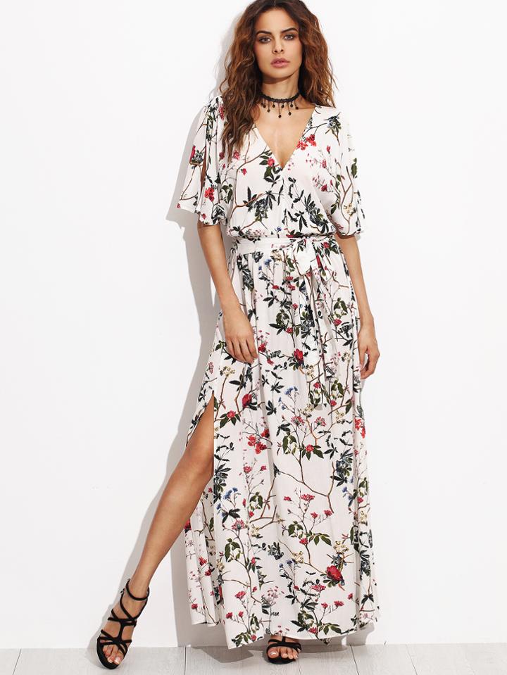 Romwe Multicolor Short Sleeve Maxi Dress
