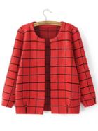 Romwe Red Grid Open Front Cardigan