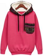Romwe Hooded Pocket Rose Sweatshirt