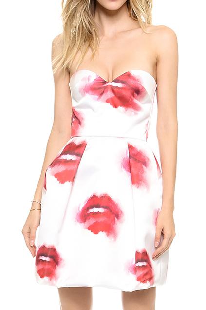 Romwe Strapped Red Lip Print Slim Sexy Dress