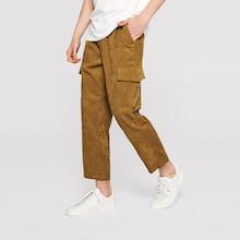 Romwe Guys Drawstring Waist Multi-pocket Corduroy Pants