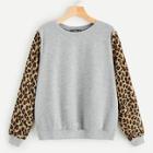 Romwe Leopard Sleeve Heather Grey Pullover