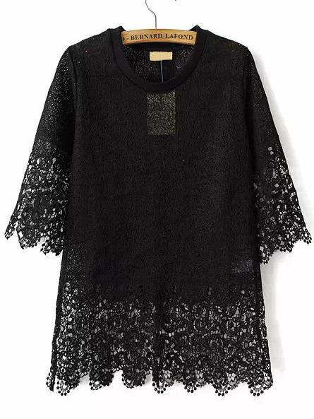 Romwe Round Neck Hollow Slit Black Top