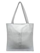 Romwe Silver Faux Leather Patch Pocket Tote Bag