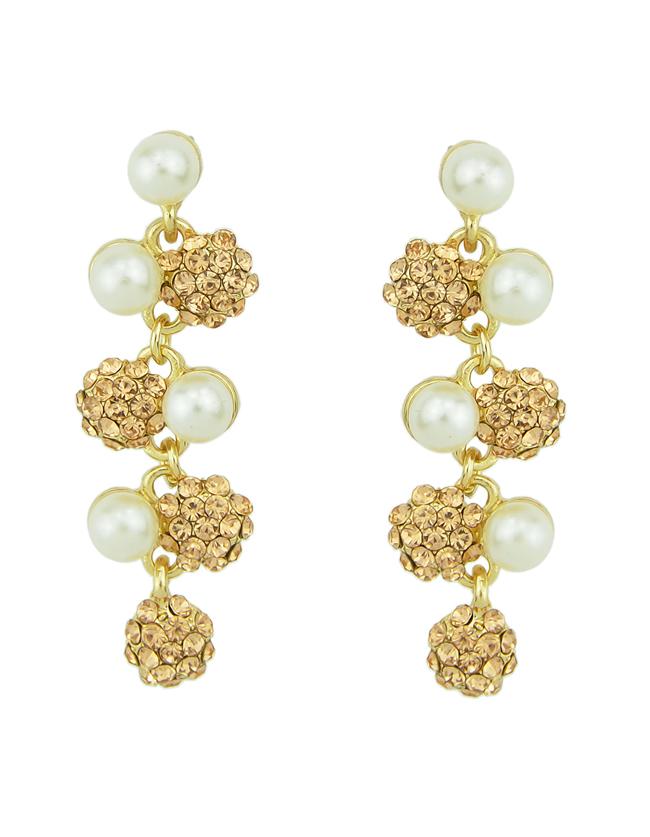 Romwe Imitation Pearl Rhinestone Leaf Long Pink Earrings Woman