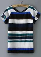 Romwe Back V Cut Striped Blue T-shirt