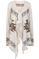 Romwe Geometry Knitted Tassel Cardigan