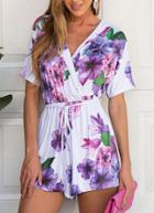 Romwe V Neck Lace Up Florals Jumpsuit