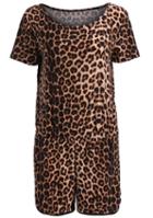 Romwe Round Neck Short Sleeve Leopard Jumpsuit
