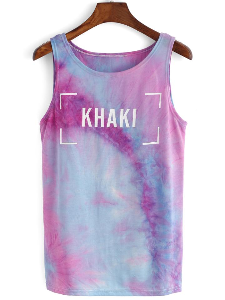 Romwe Tie-dye Letters Print Tank Top