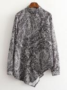 Romwe Black Printed Button Asymmetric Shirt Dress