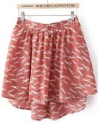Romwe Pink Dog Print High-low Skirt
