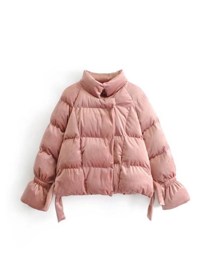Romwe Raglan Sleeve Velvet Padded Coat