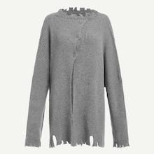 Romwe Buttoned Front Raw Cut Sweater