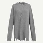 Romwe Buttoned Front Raw Cut Sweater