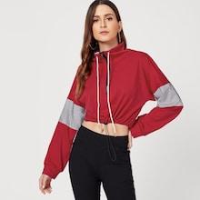 Romwe Contrast Panel Drawstring Hem Sweatshirt