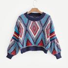 Romwe Geo Pattern Drop Shoulder Crop Jumper