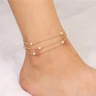 Romwe Faux Pearl Decorated Layered Anklet