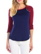 Romwe Contrast Navy T-shirt