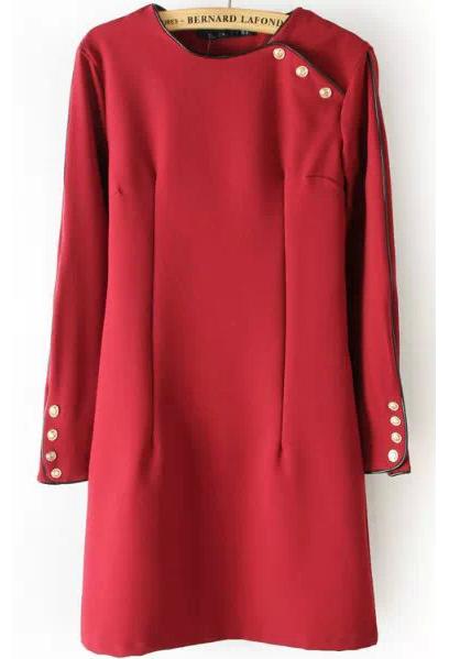 Romwe Red Long Sleeve Navy Dress